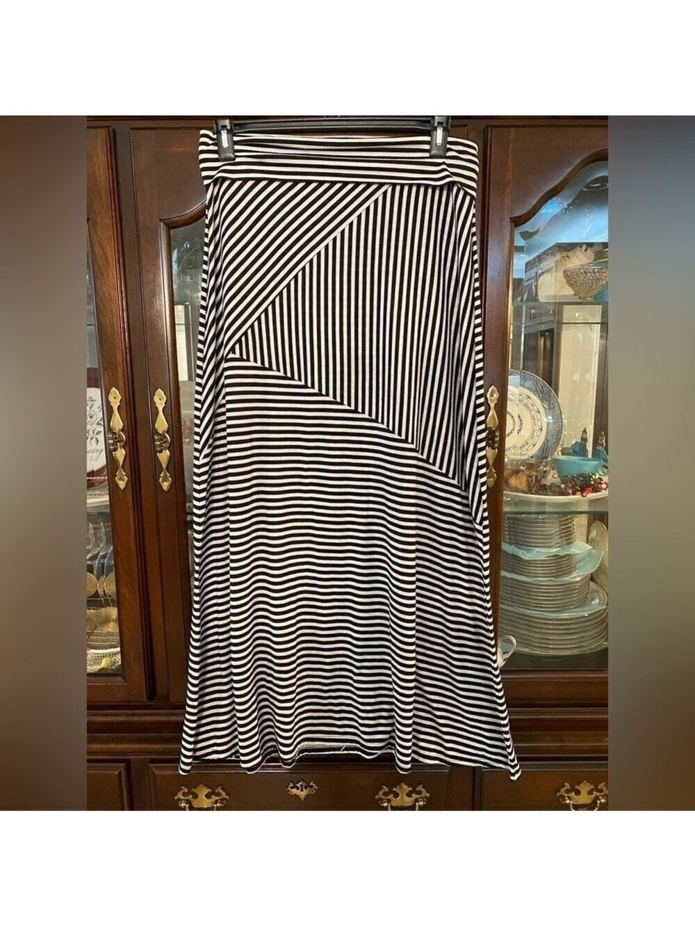 New Directions Maxi Skirt/Strapless Dress Blue White stripes Unique design Sz L